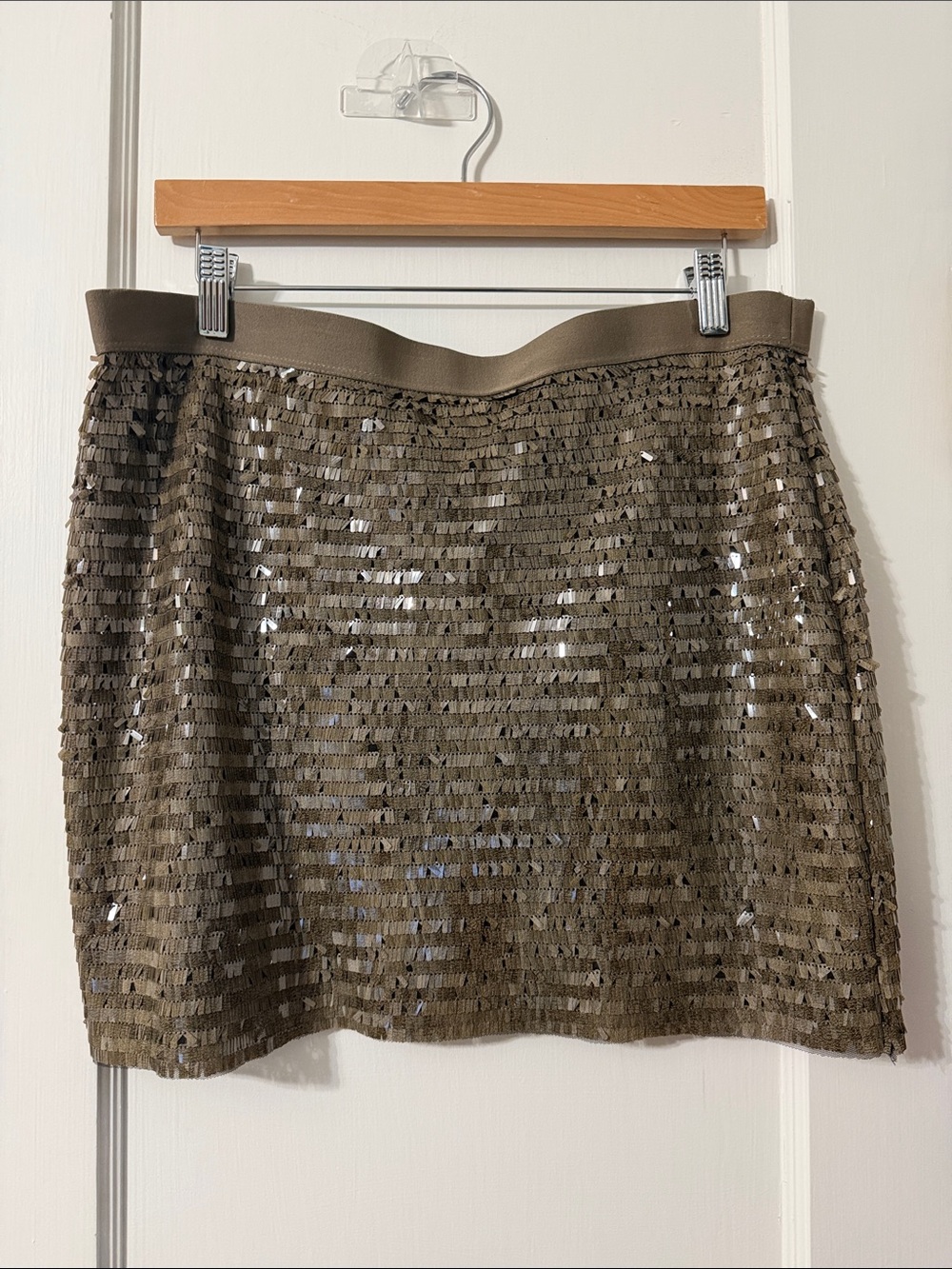 Chelsea & Violet Olive Sequin-Layered Mini Skirt